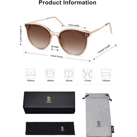 Classic Round Oversized Sunglasses - Trendy Retro Vintage Shades for Women & Men - Picture 5 of 6